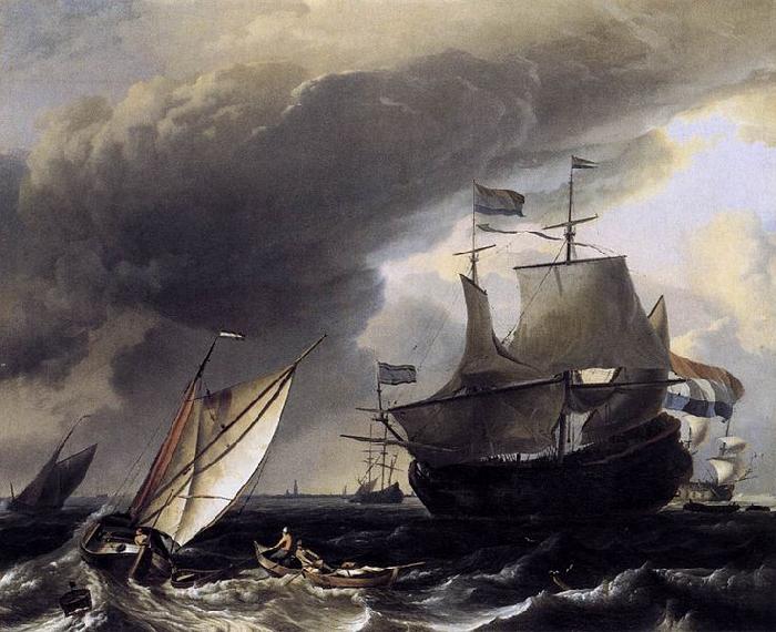 Ludolf Bakhuizen Dutch Vessels on the Sea at Amsterdam oil painting image